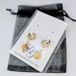 Sun & Moon Birthstone Huggie Hoop Earrings - Handmade
